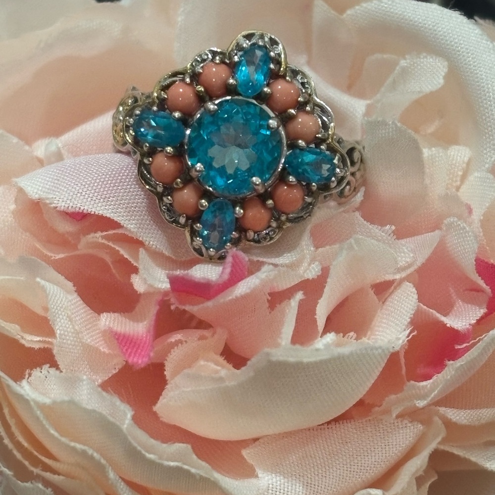 NH Micheal Valitutti Paraiba topaz and coral ring